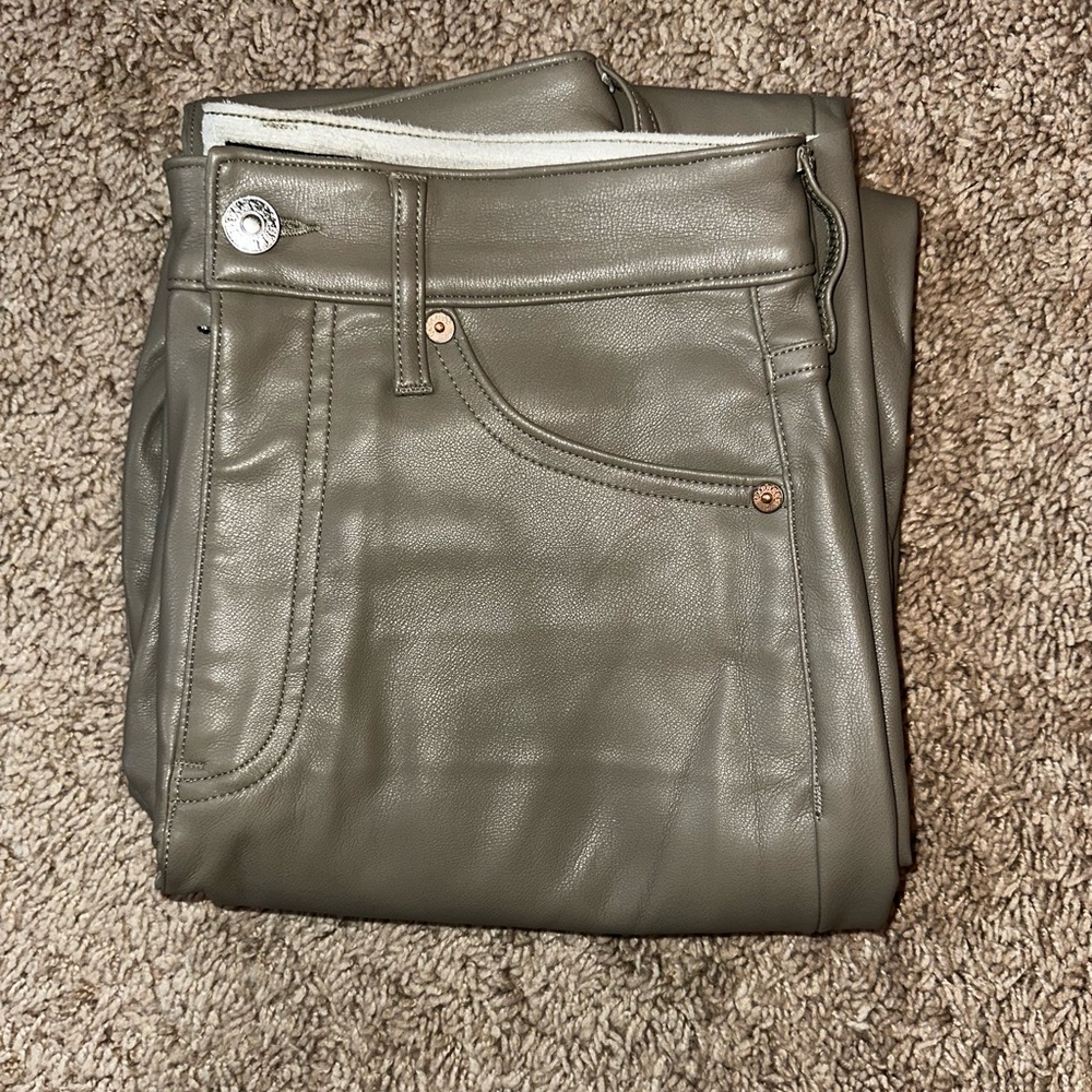 Express - Faux Leather Jean - Green / Olive Green - Size 2s